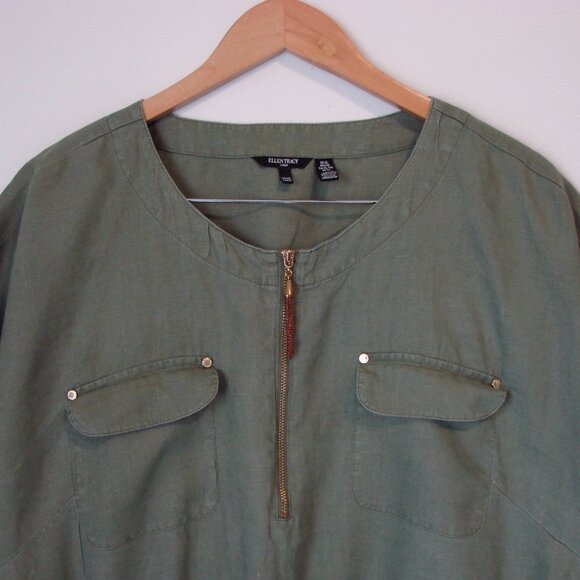 Ellen Tracy Khaki Green Zip-Front Tunic - Picture 2 of 10